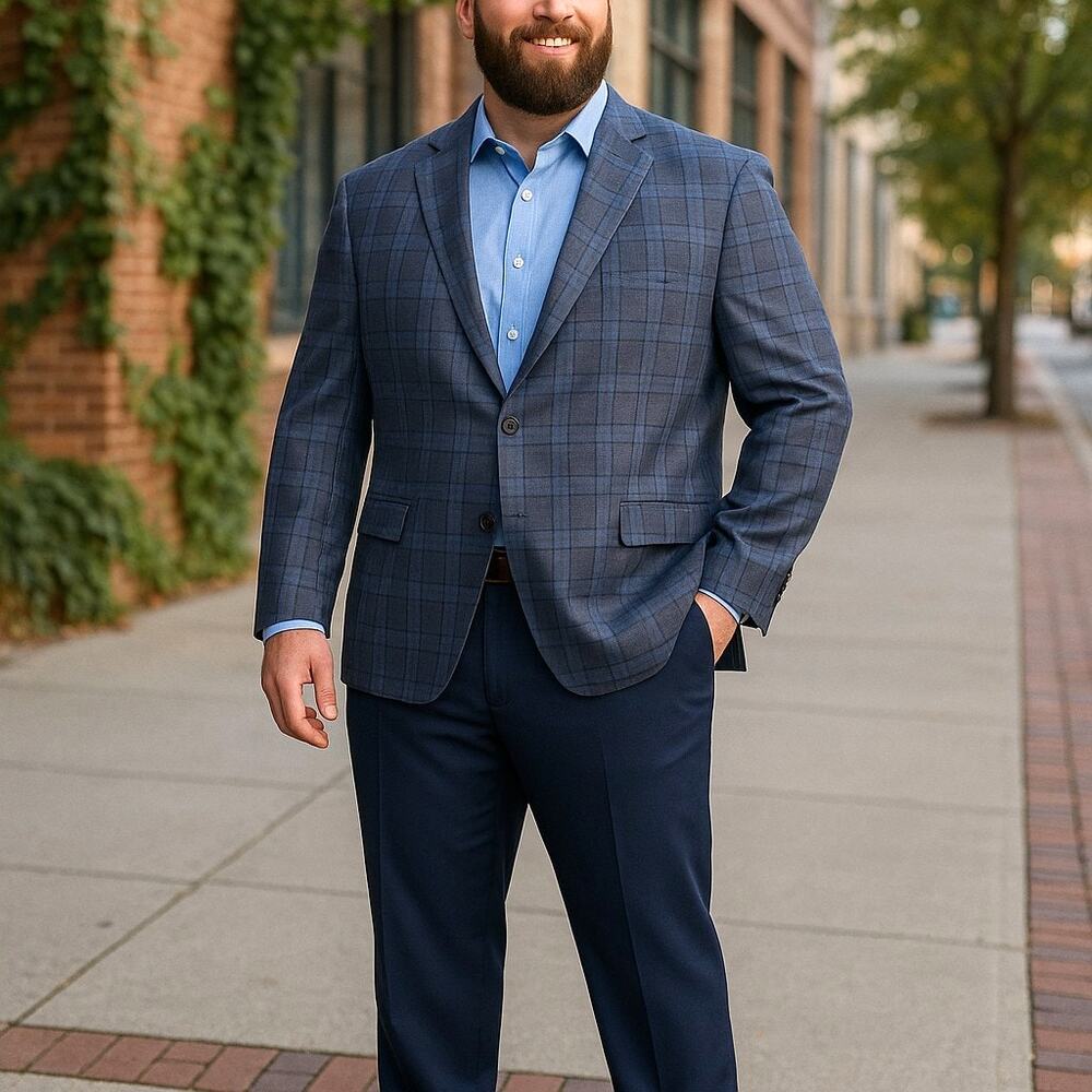 Coppley Reda Sport Coat Mens Size 54 R Navy & Gray Plaid S130's Wool Jacket $895